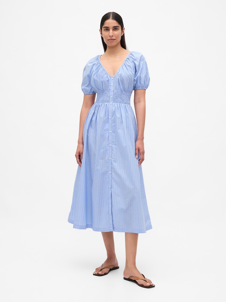 Puff-Sleeve Midi Dress