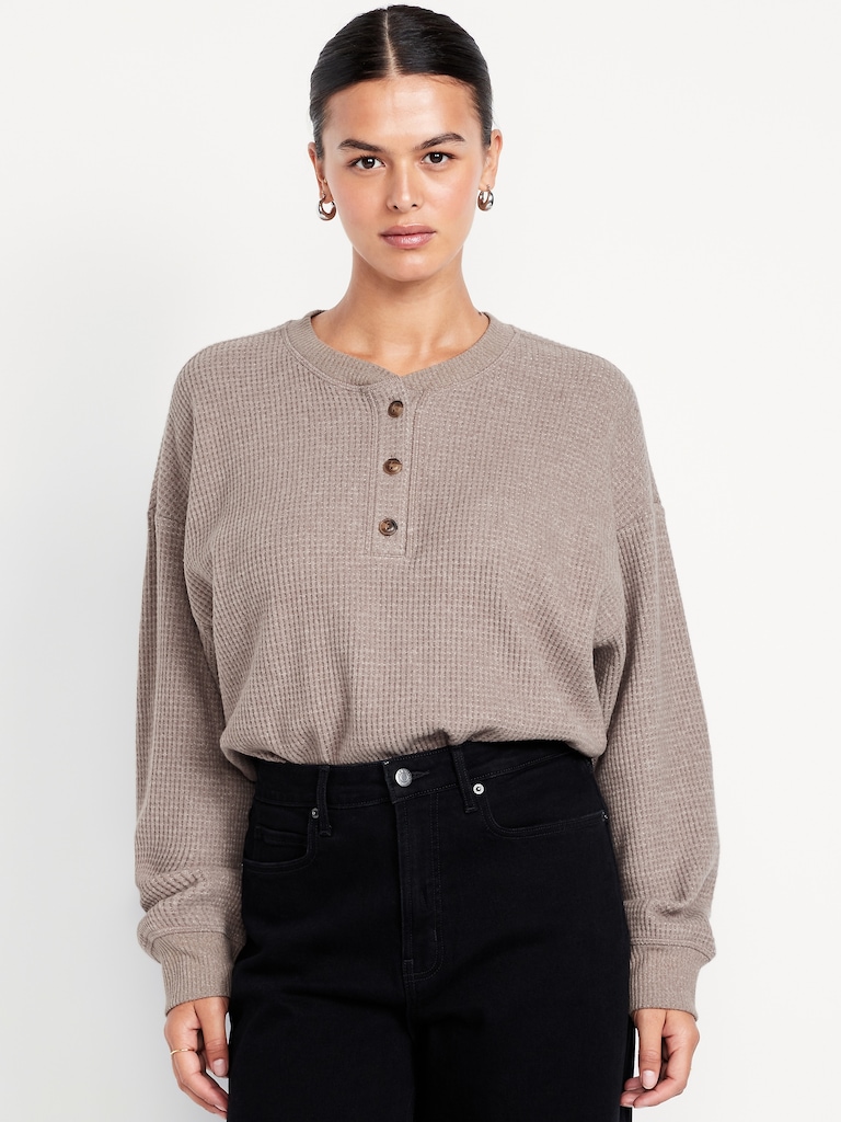 Oversized Cozy Waffle Henley Top