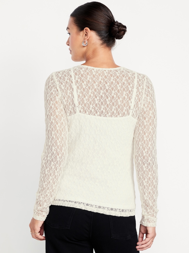 Long-Sleeve Lace Crew-Neck Top