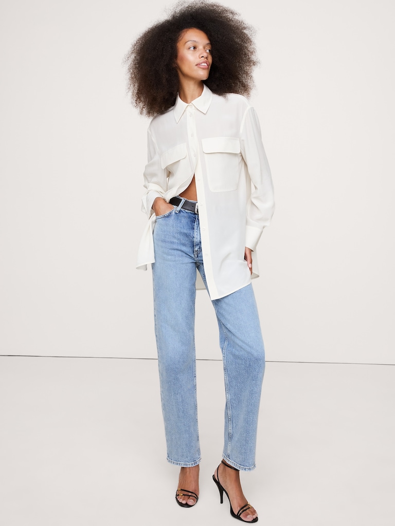 Oversized Matte Silk Utility Shirt