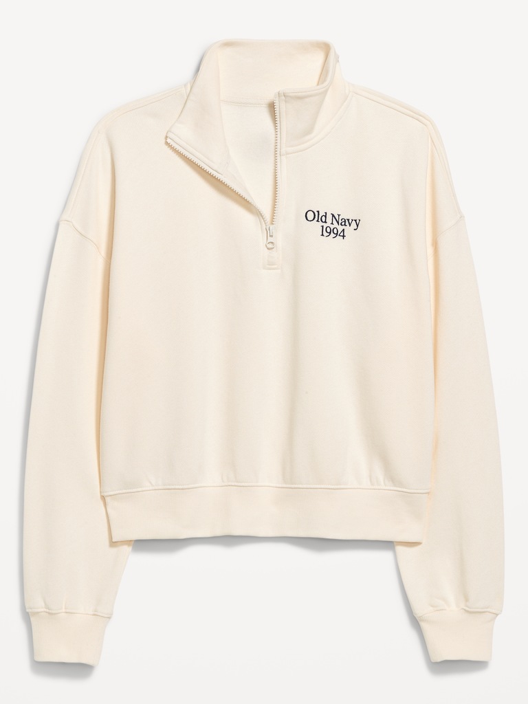 Oversized Logo-Graphic Cropped Half-Zip Pullover