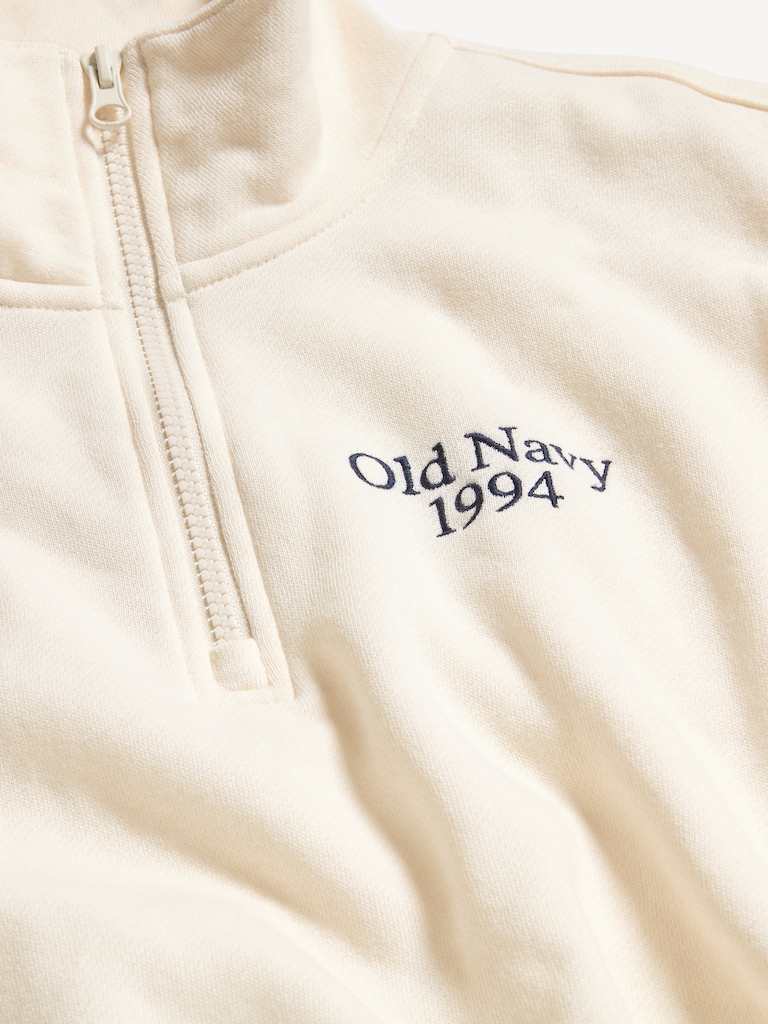 Oversized Logo-Graphic Cropped Half-Zip Pullover