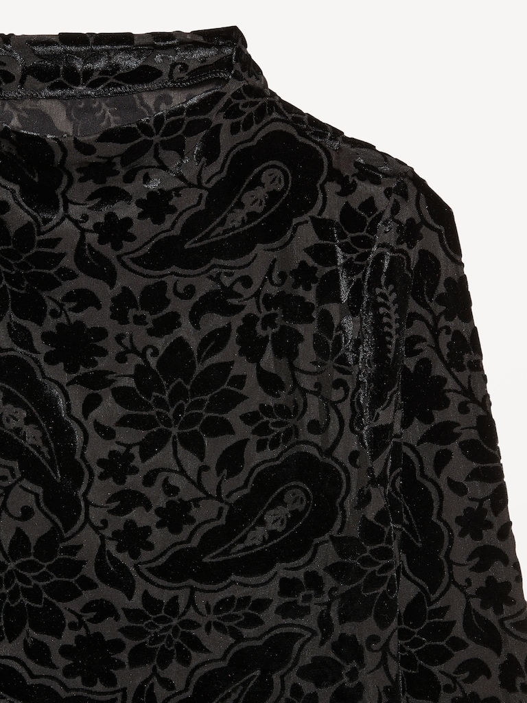 Mock-Neck Long-Sleeve Velvet Top