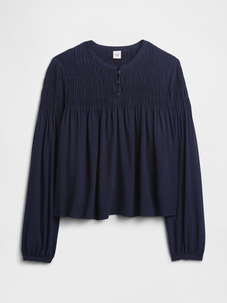 Relaxed Smocked Balloon-Sleeve Top