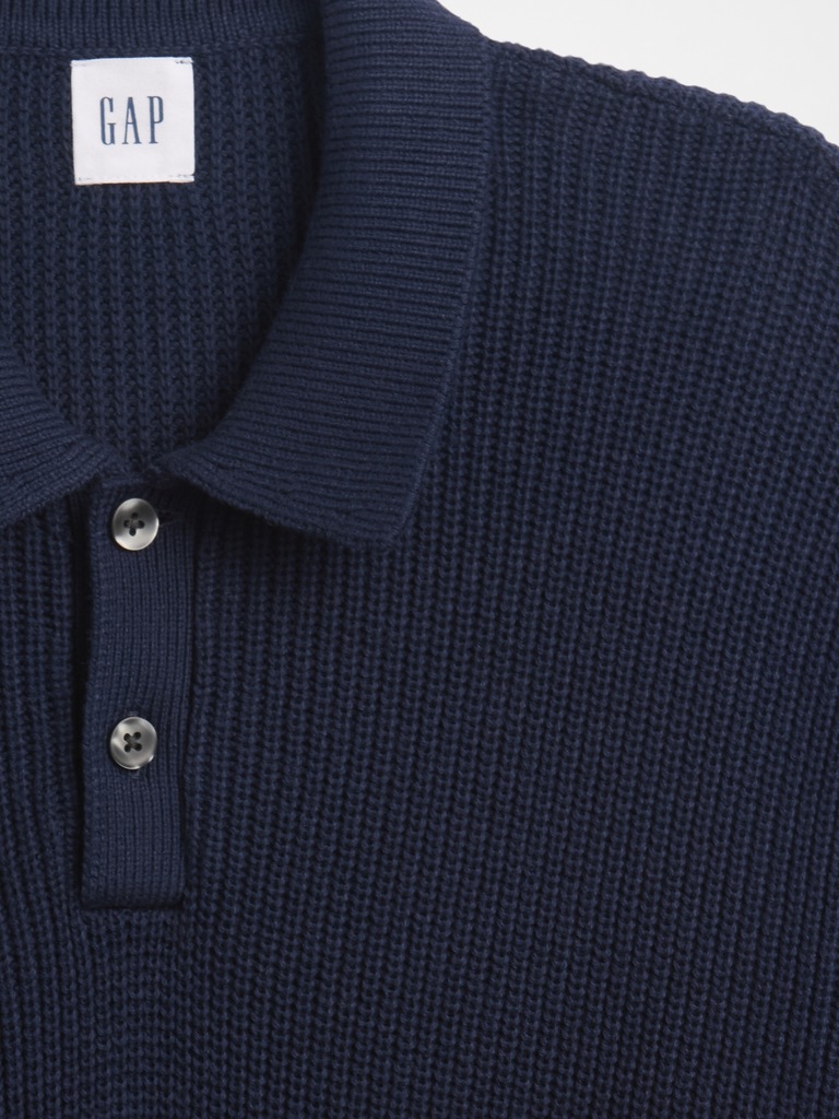 Relaxed Ribbed Sweater Polo Shirt