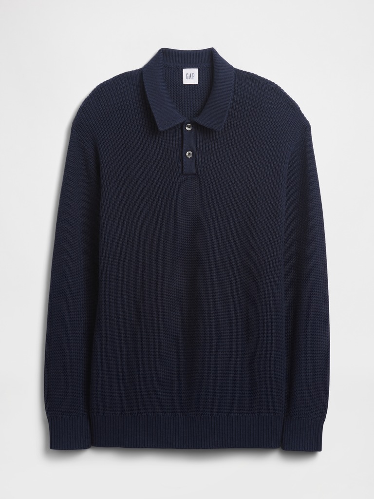 Relaxed Ribbed Sweater Polo Shirt