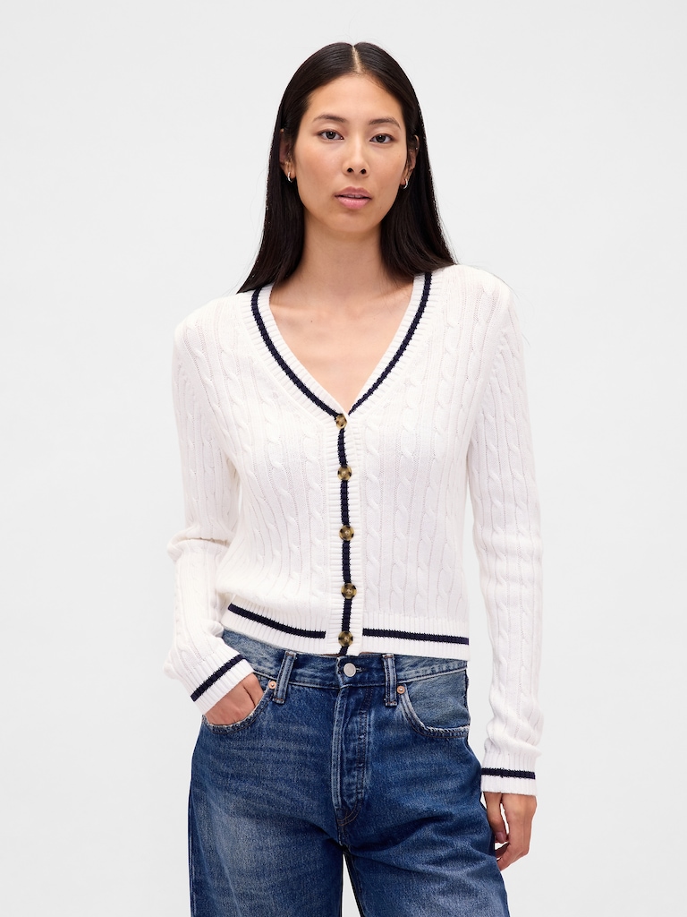 100% Cotton Cable-Knit Cardigan