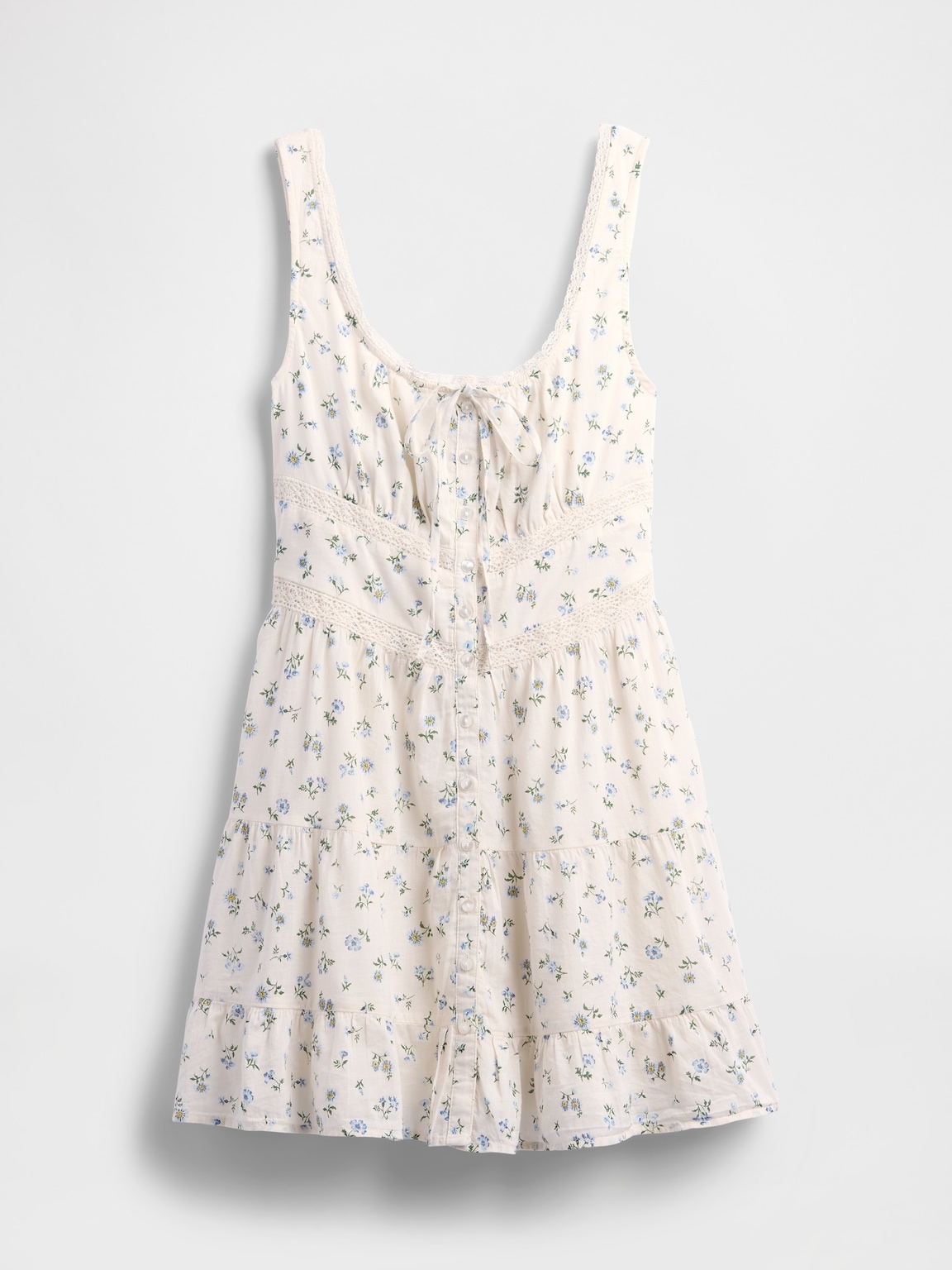 Lace-Trim Tiered Mini Dress