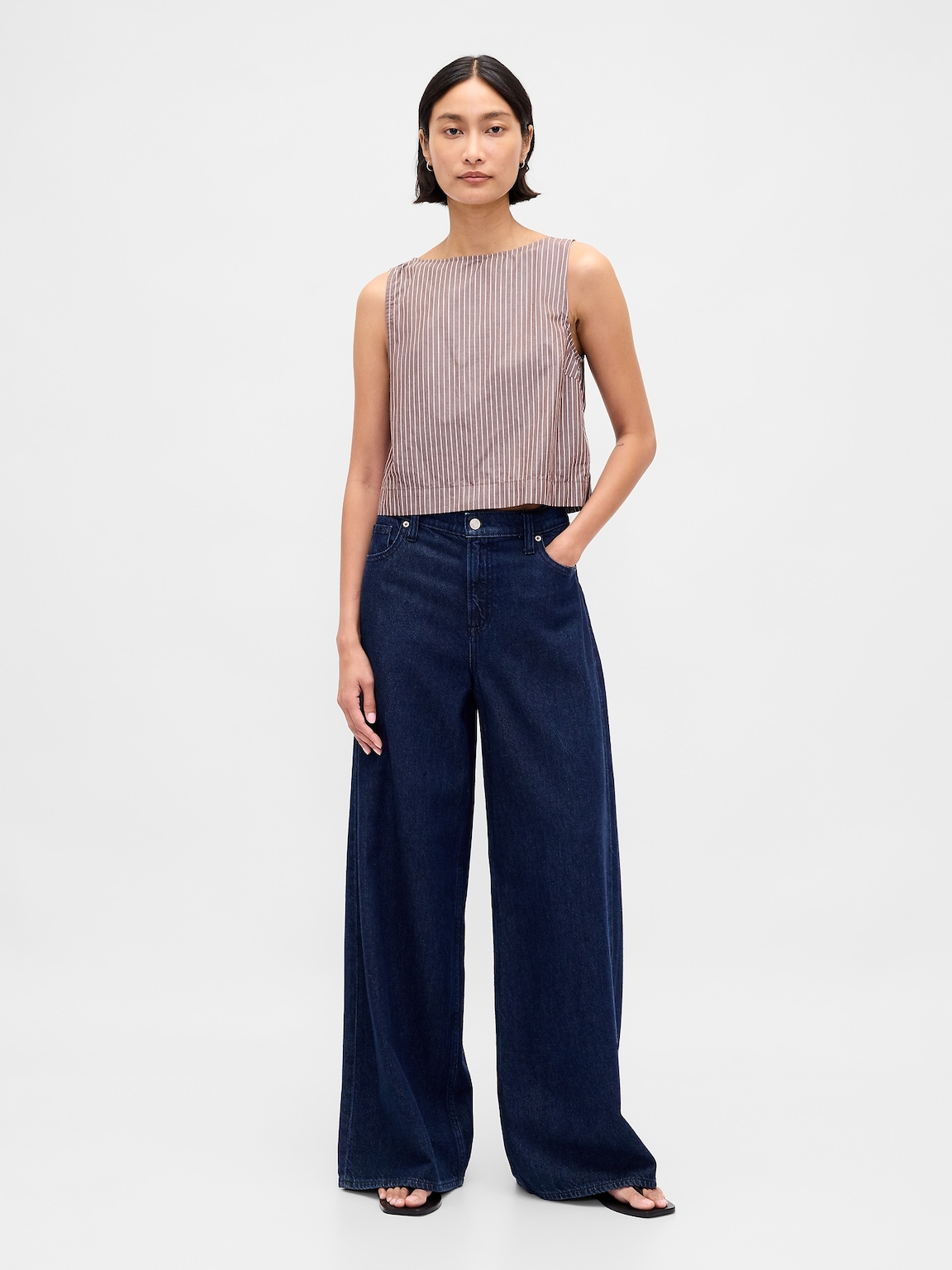 Poplin Boatneck Shell Tank Top