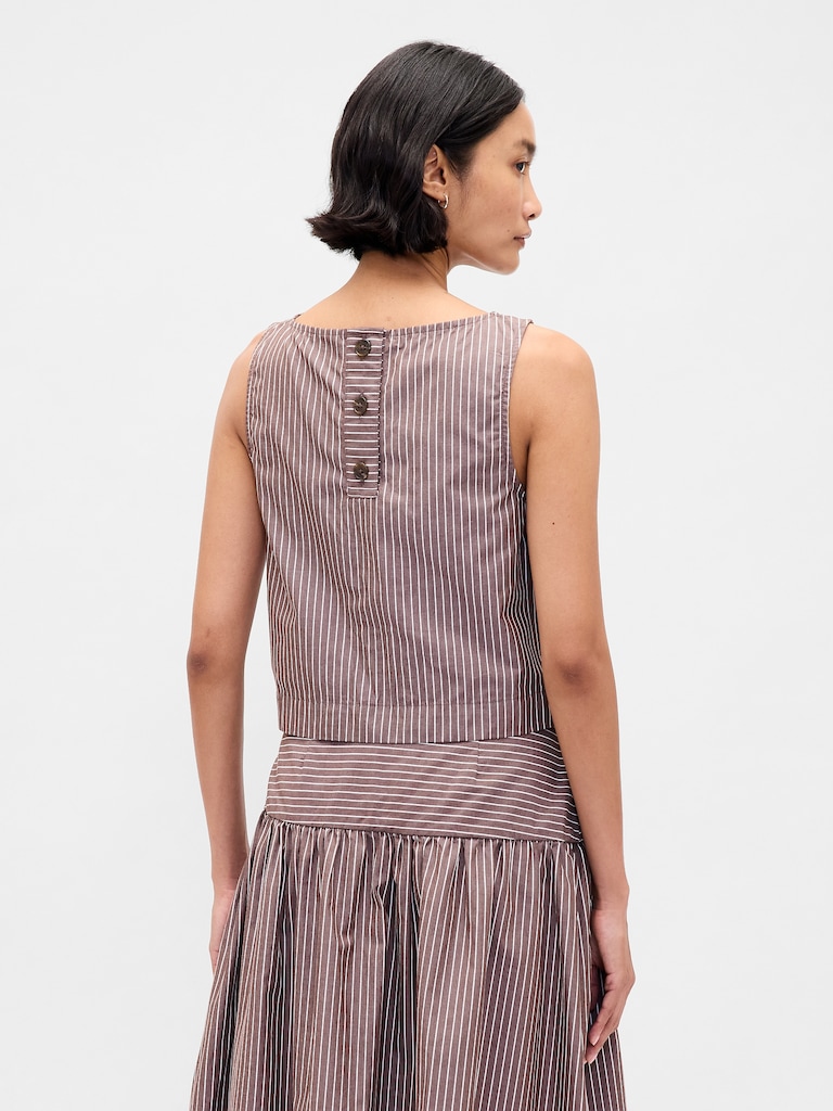 Poplin Boatneck Shell Tank Top