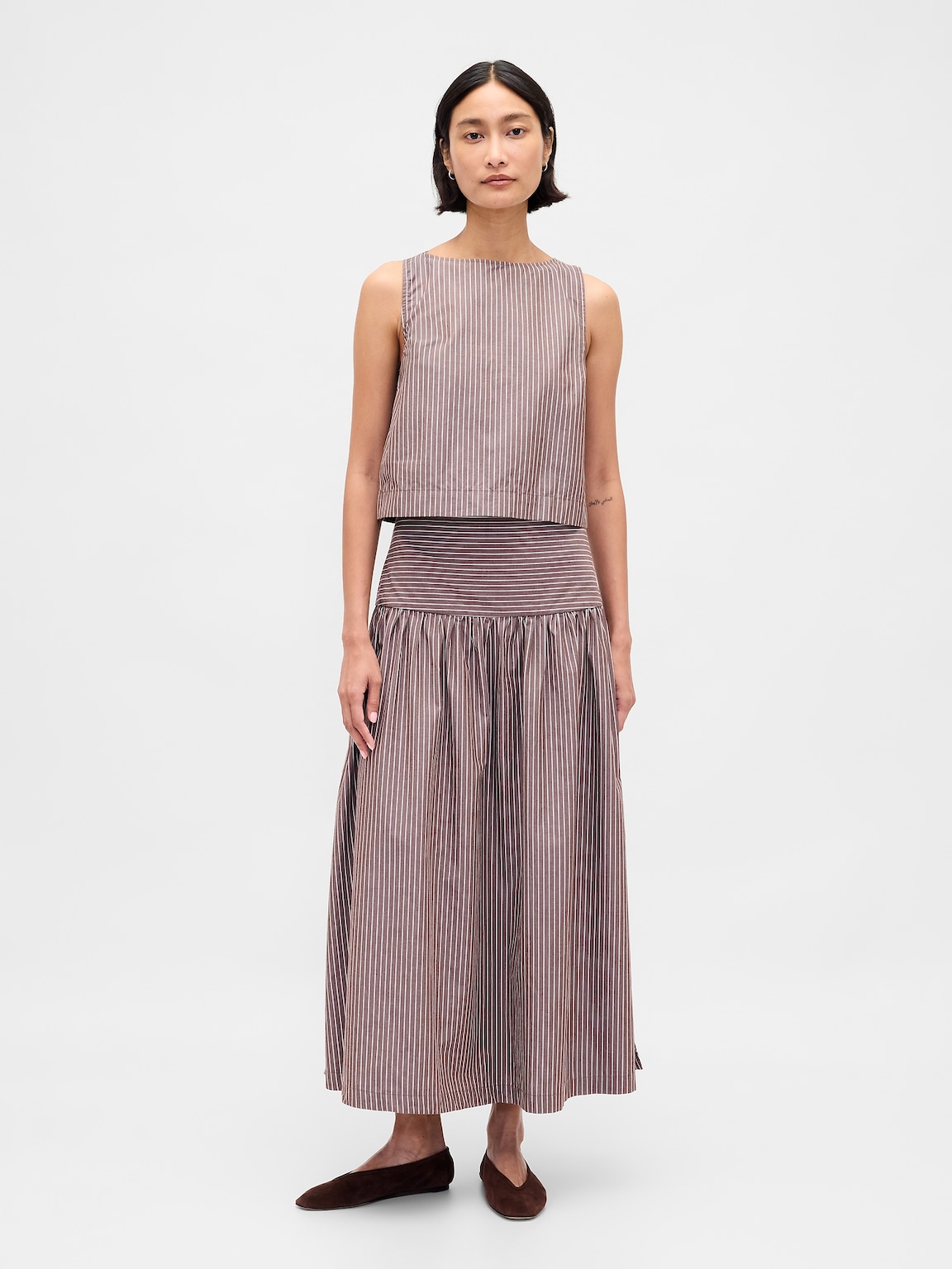 Poplin Boatneck Shell Tank Top