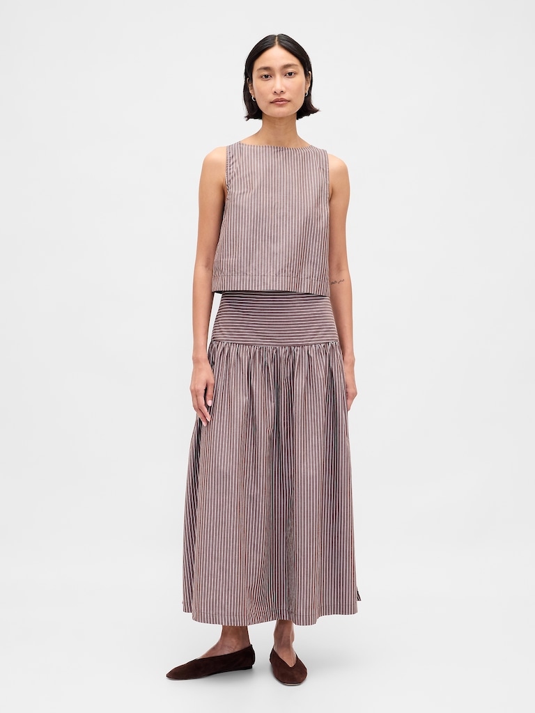 Poplin Boatneck Shell Tank Top