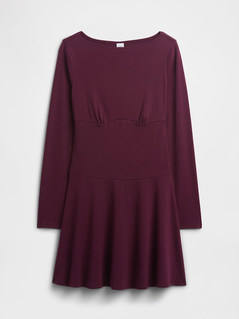 Modern Ribbed Boatneck Mini Dress