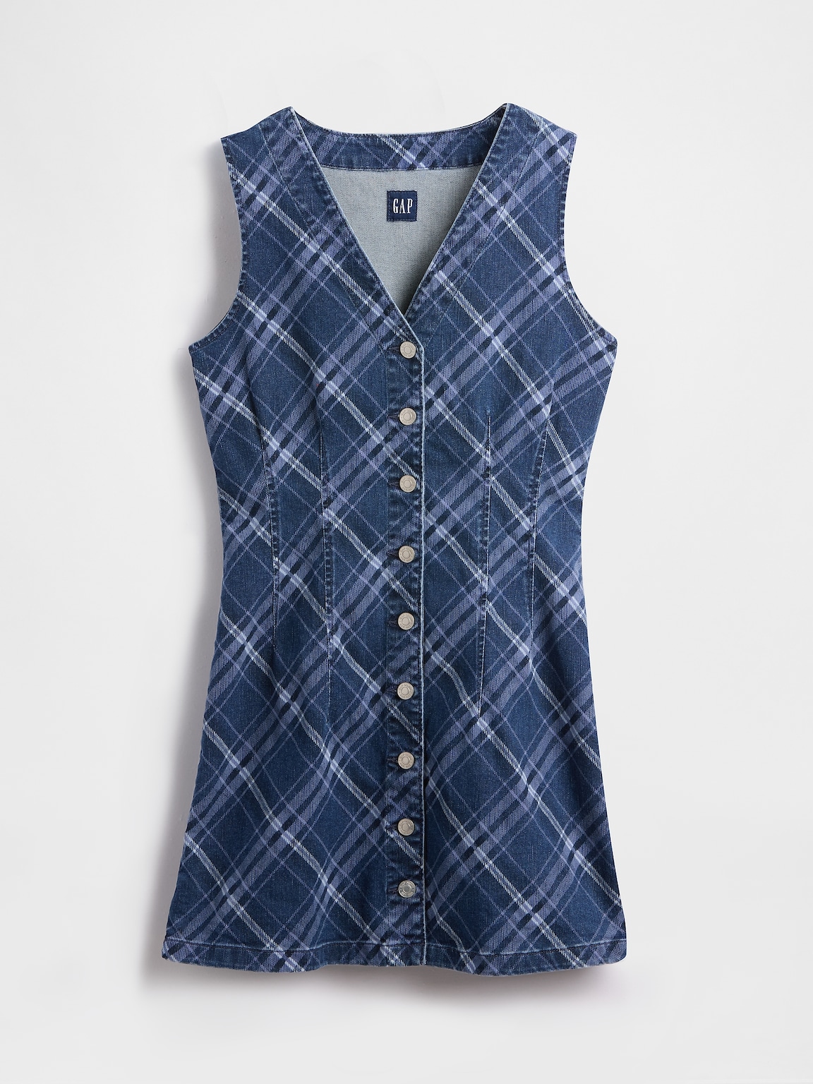 Plaid Denim V-Neck Mini Dress