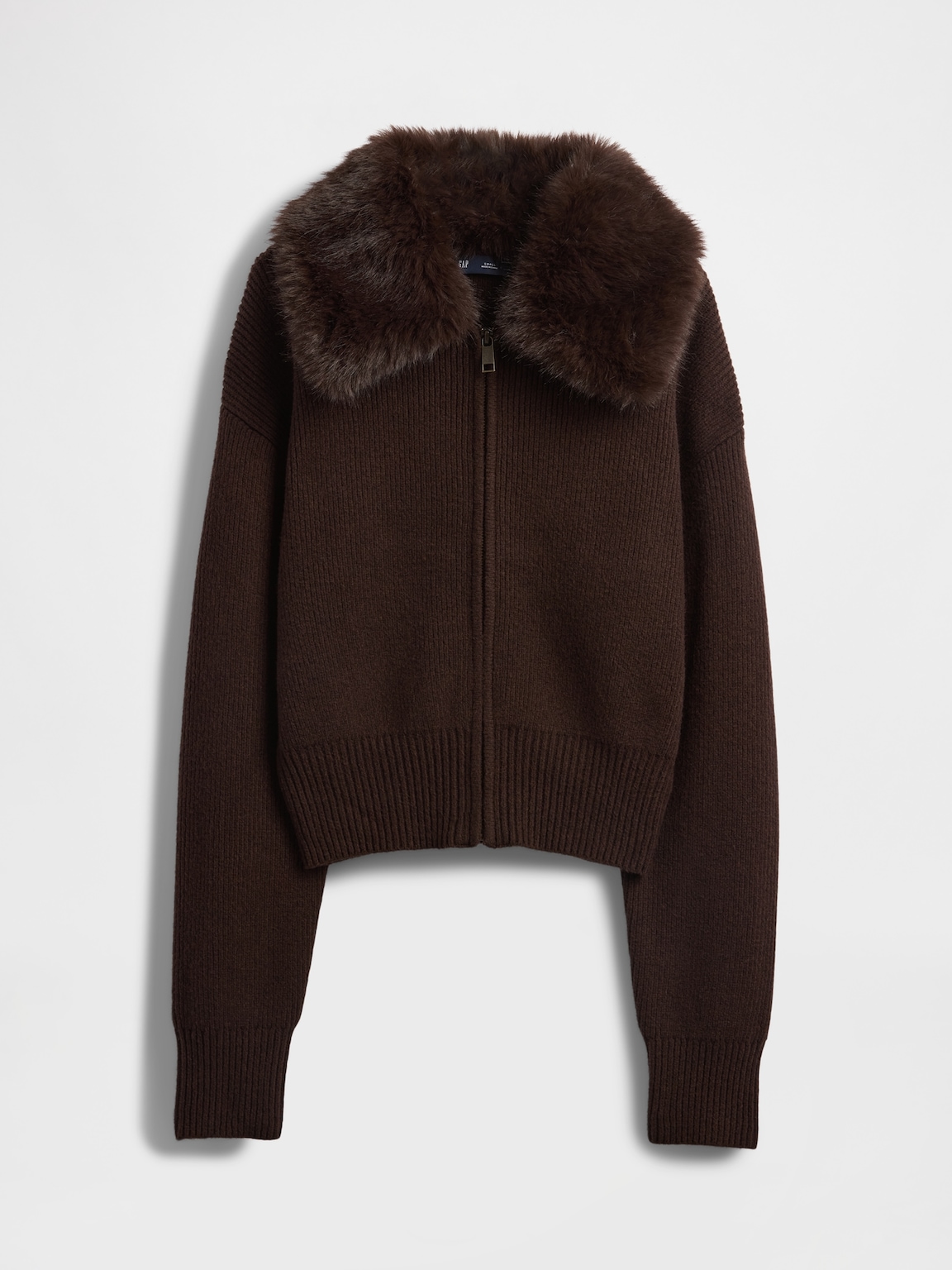 CashSoft Faux-Fur Collar Zip Cardigan Sweater