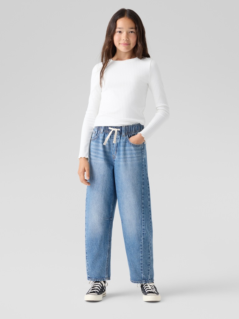 Kids High Rise Pull-On Barrel Jeans