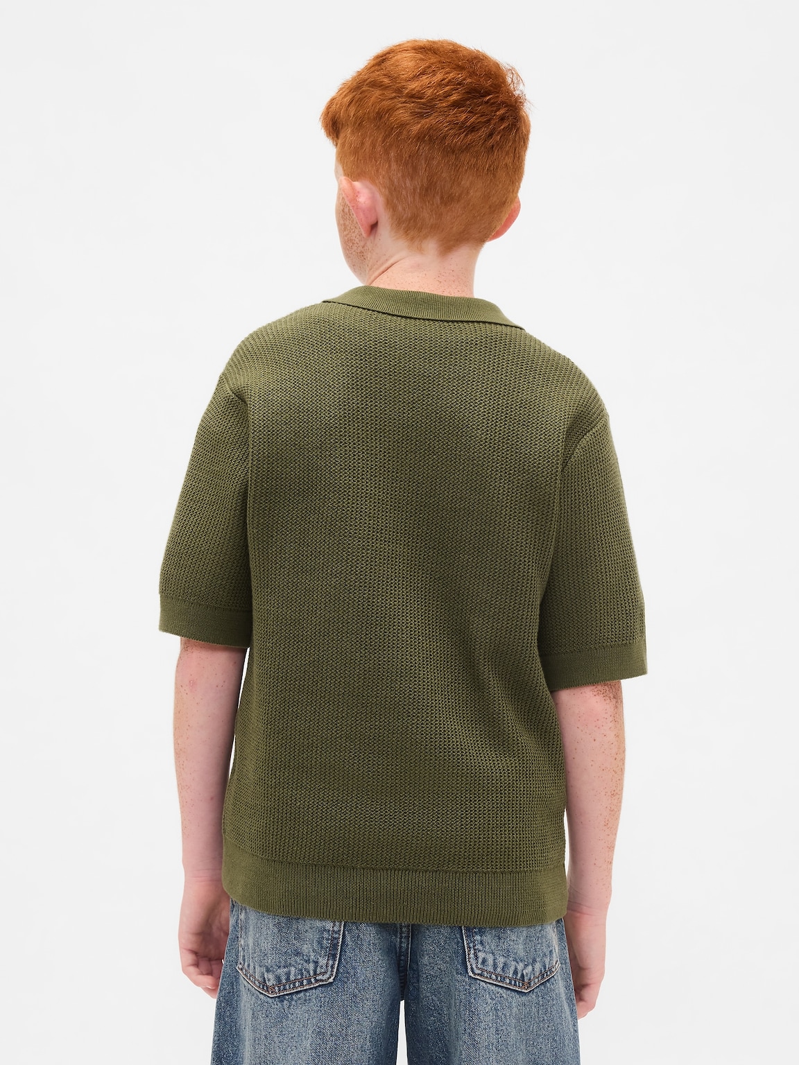 Kids Johnny-Collar Waffle Shirt