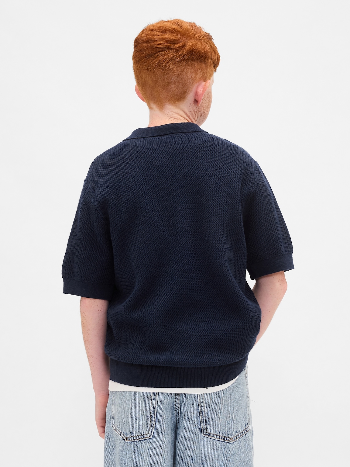 Kids Johnny-Collar Waffle Shirt