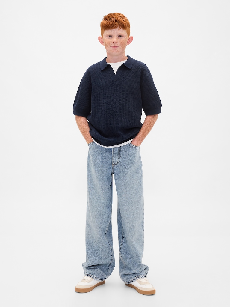 Kids Johnny-Collar Waffle Shirt