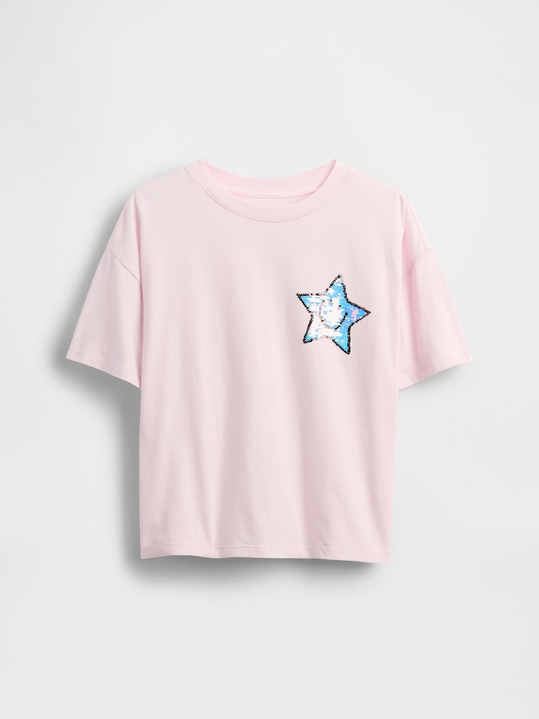 Kids Oversized Flippy Sequin Graphic T-Shirt