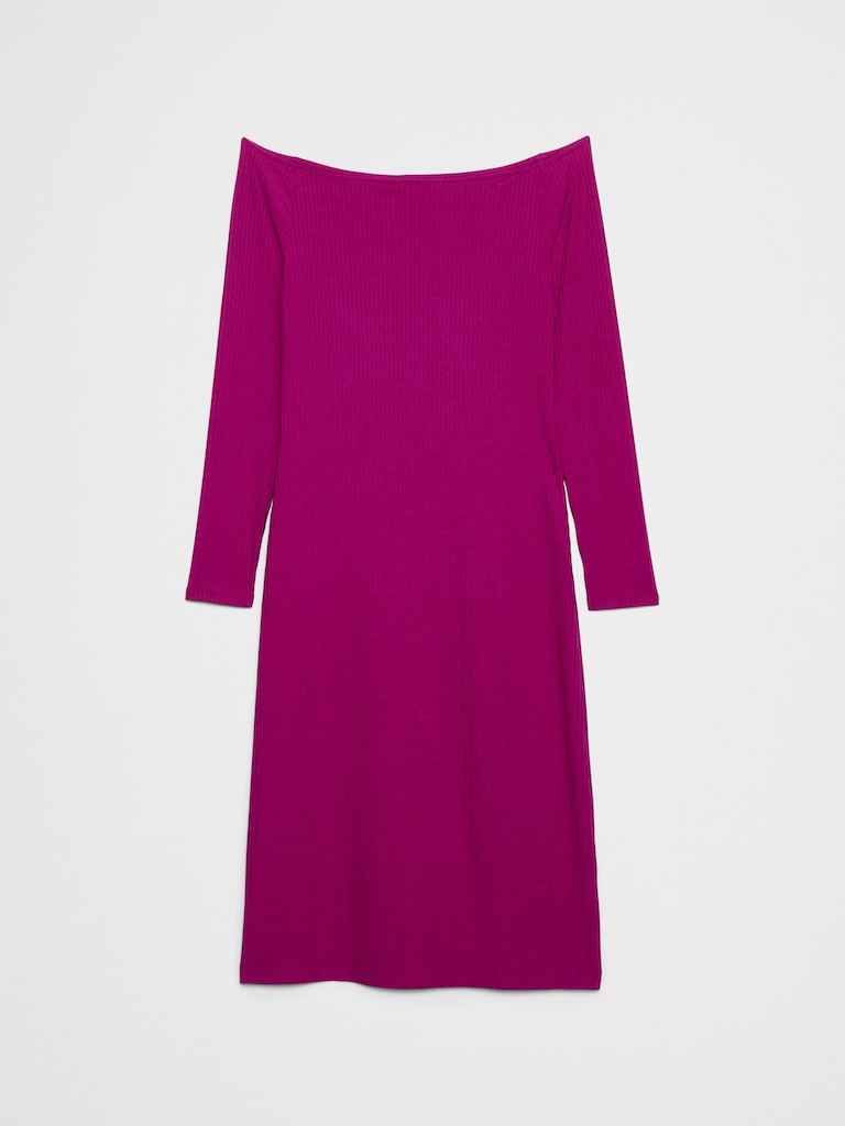 Off-The Shoulder Ribbed Midi Dress