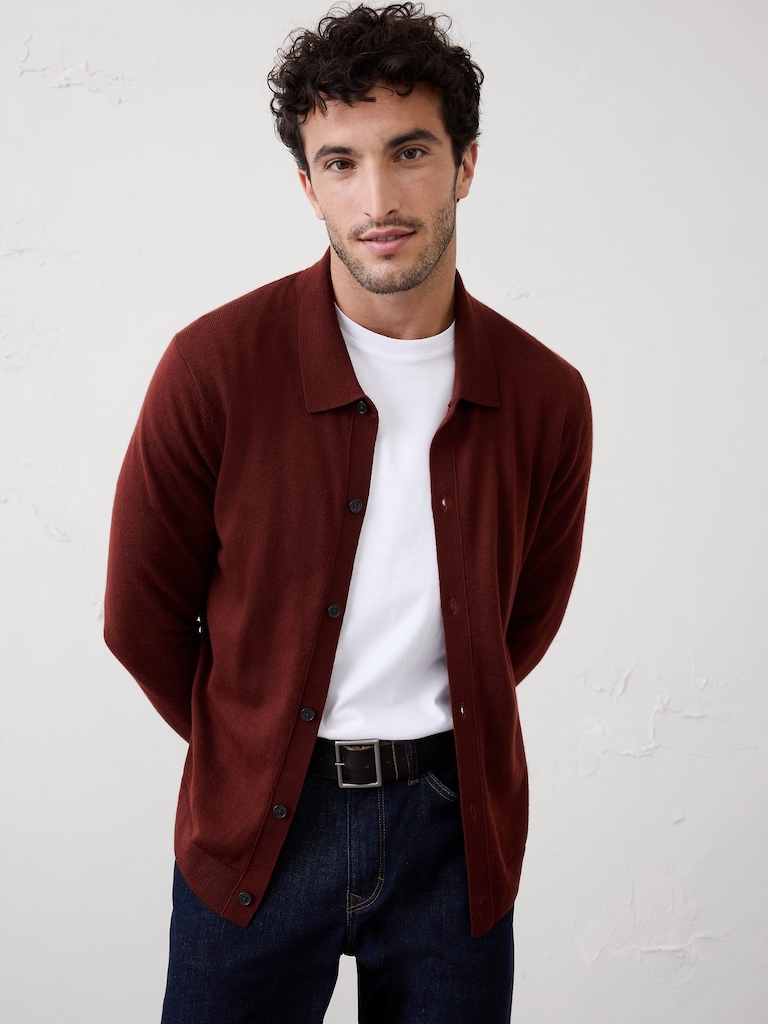 Merino Wool Button-Through Sweater Polo