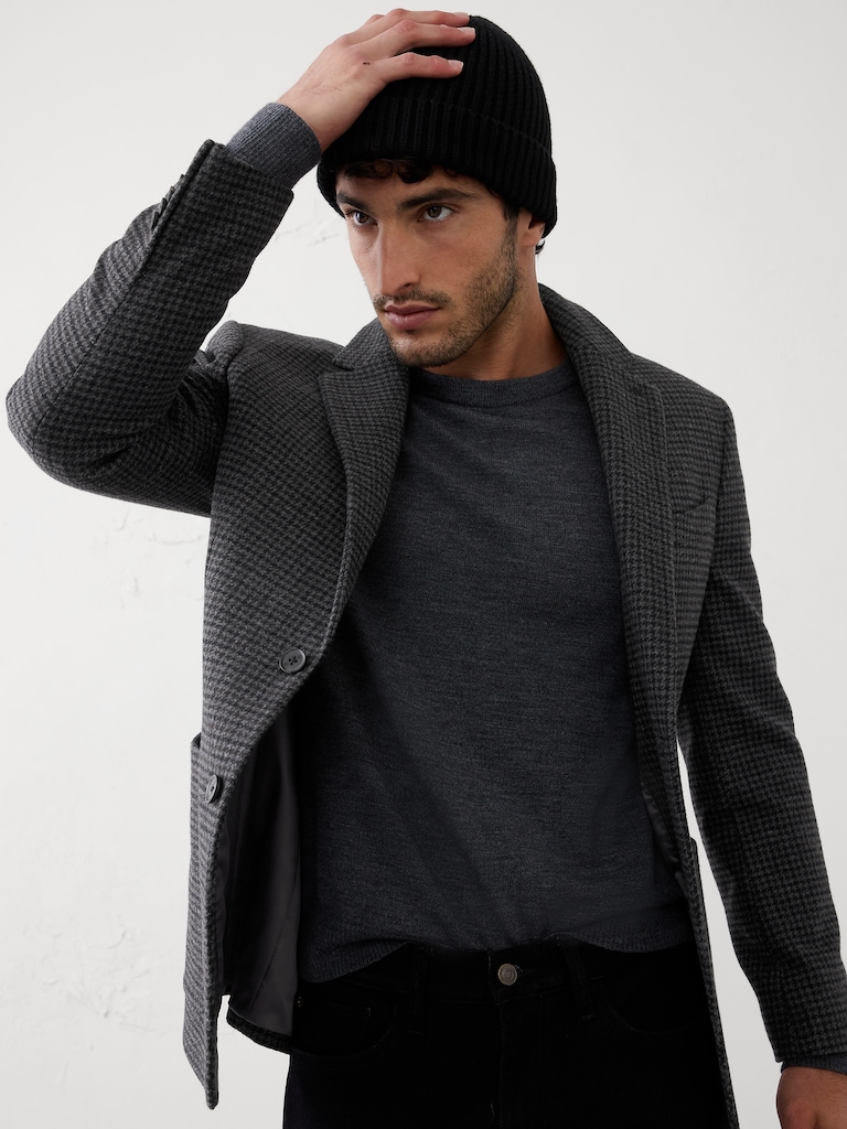Tailored-Fit Wool-Blend Houndstooth Jacket