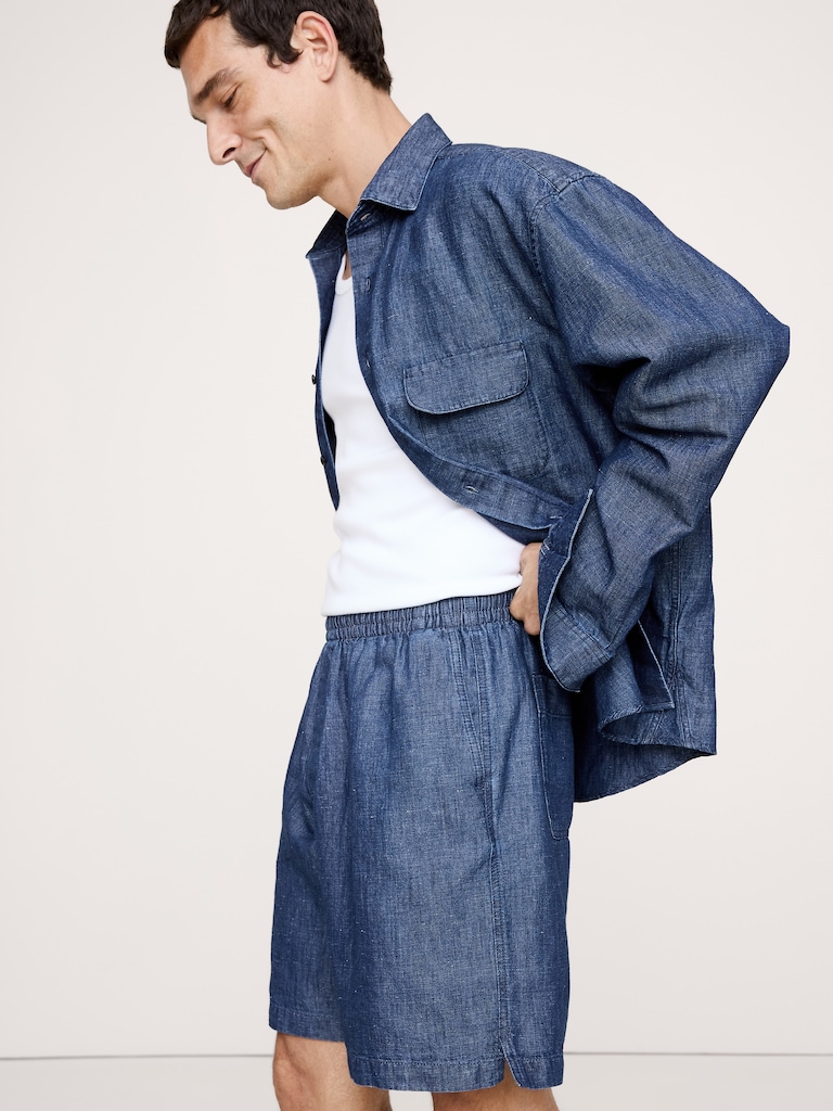 9.5" Cotton-Hemp Chambray Pull-On Short