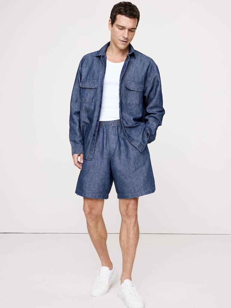 9.5" Cotton-Hemp Chambray Pull-On Short