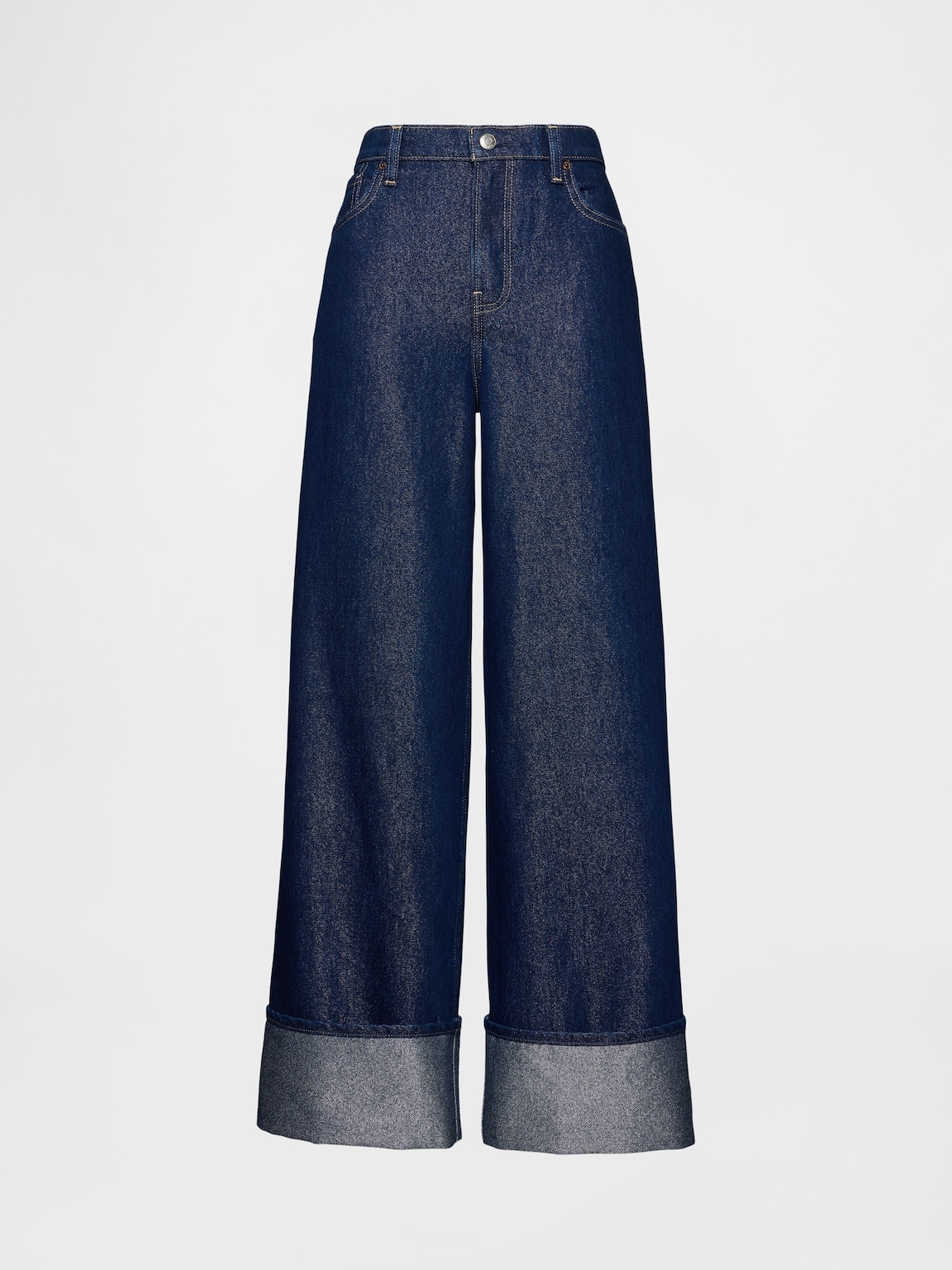 Mid Rise Metallic Cuffed Baggy Jeans