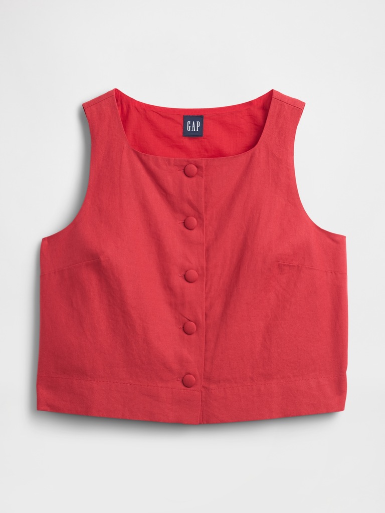 Linen-Blend Button-Front Shell Top