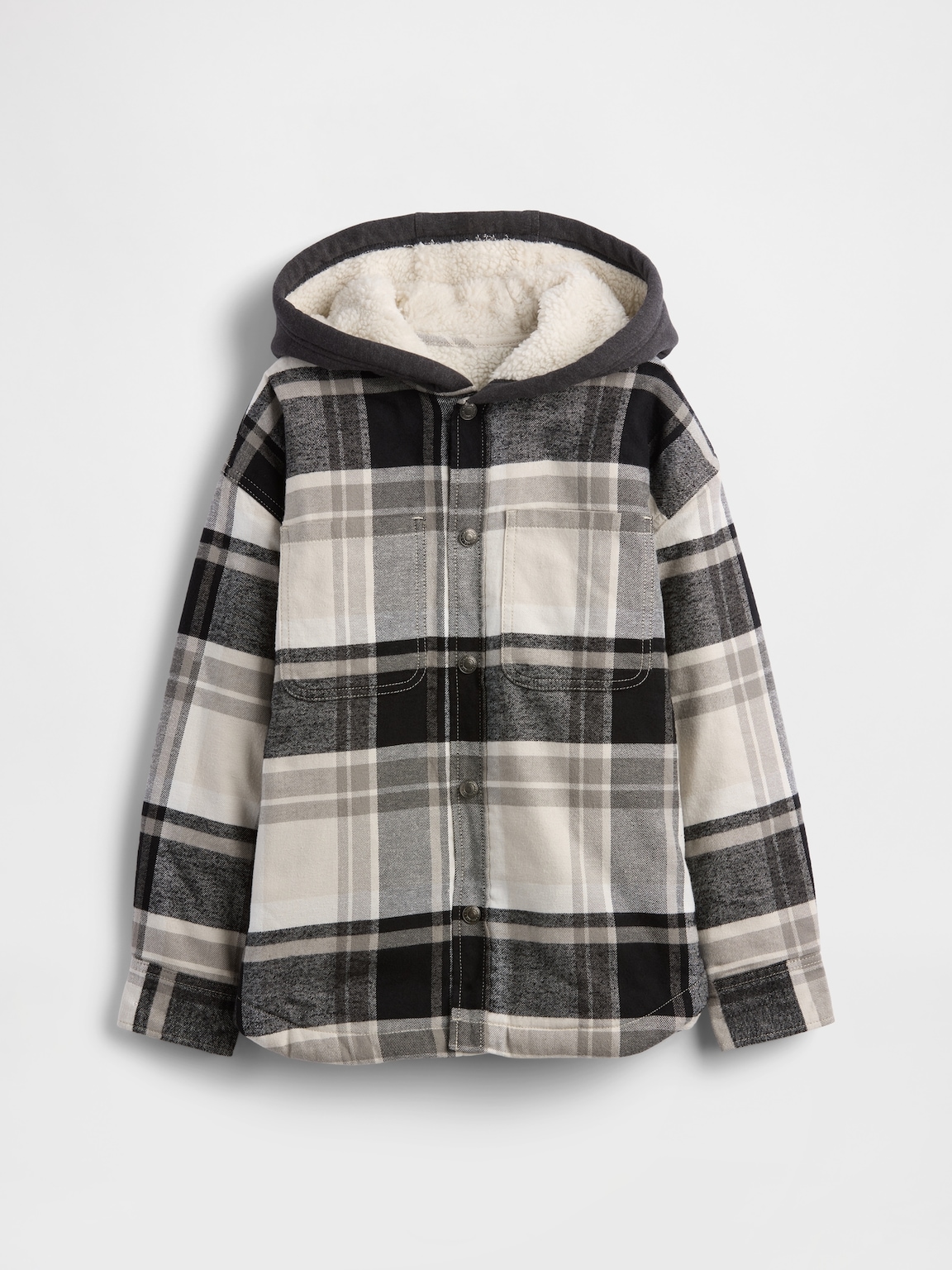 Kids Sherpa-Lined Hooded Flannel Shirt Jacket