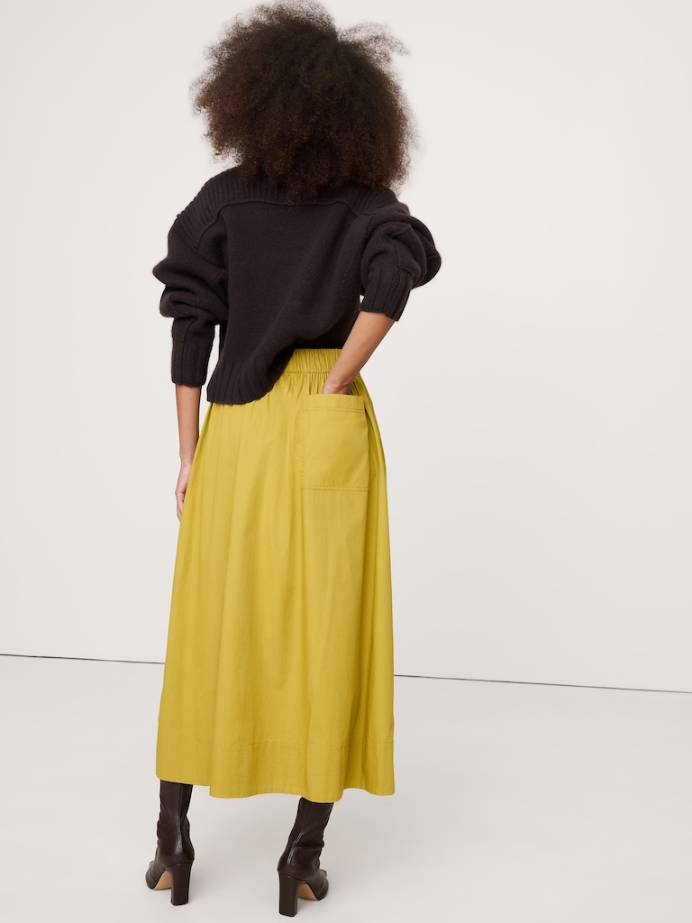Stretch-Cotton Utility Midi Skirt