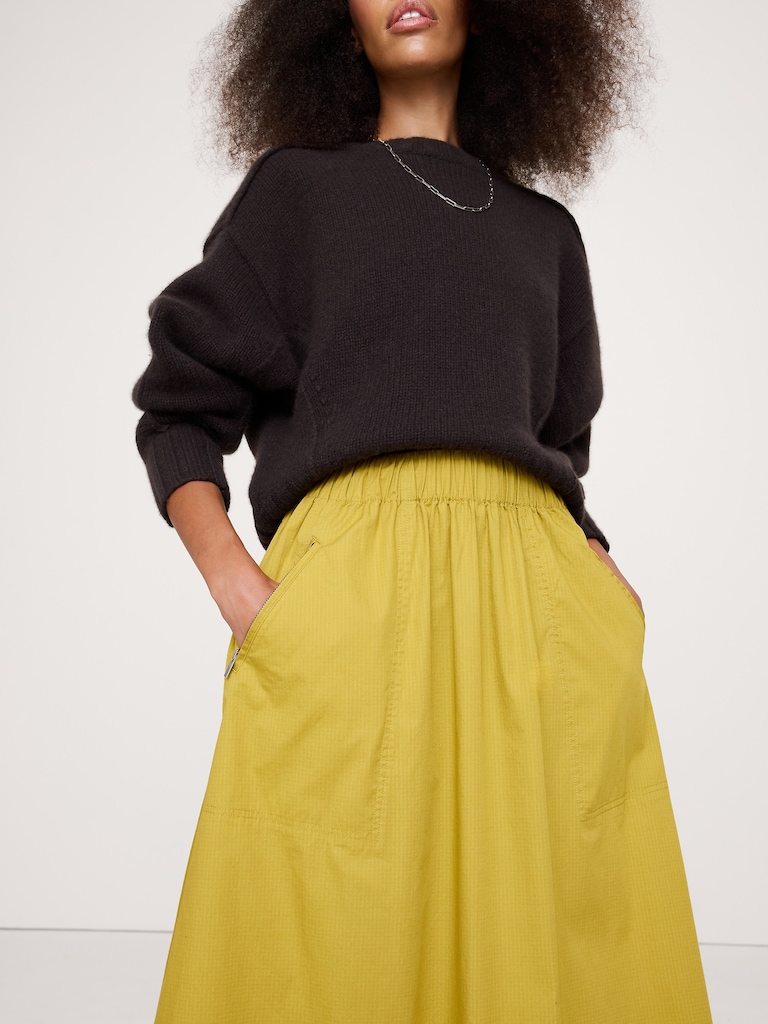 Stretch-Cotton Utility Midi Skirt