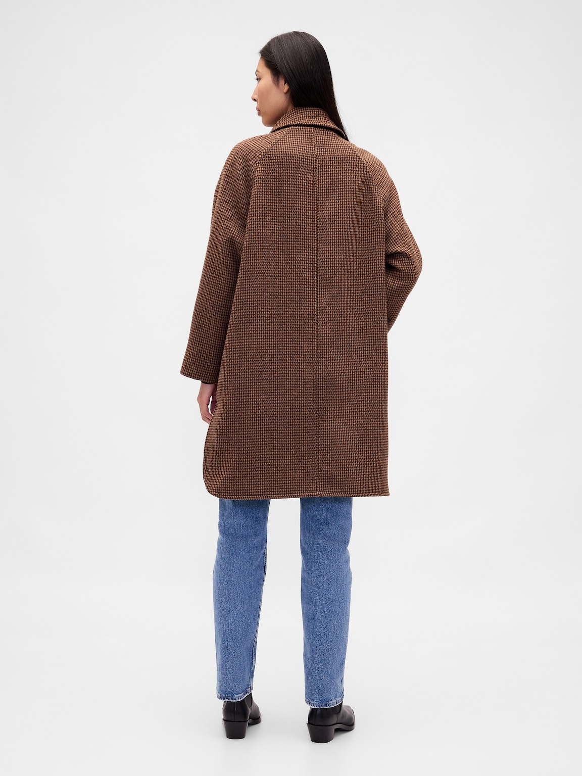 Wool-Blend Oversized Houndstooth Car Coat