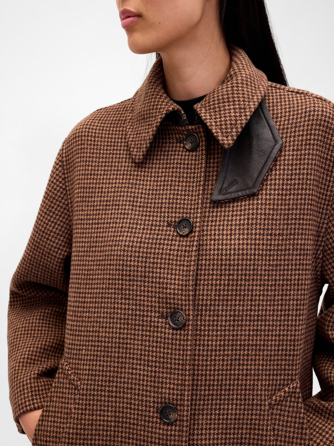Wool-Blend Oversized Houndstooth Car Coat