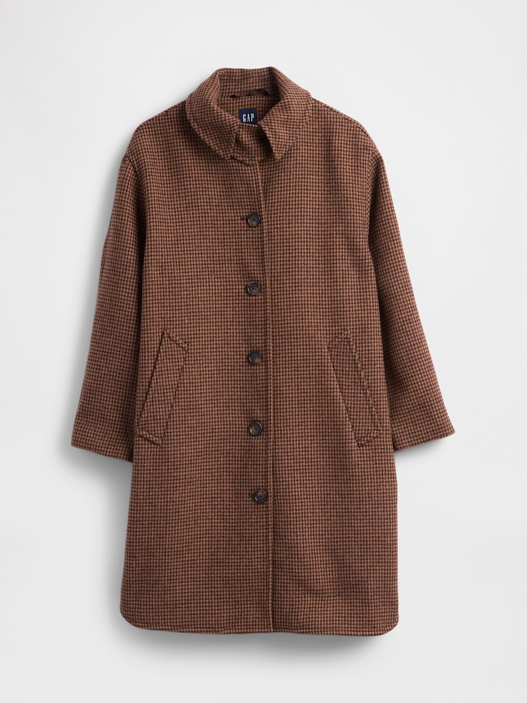 Wool-Blend Houndstooth Car Coat