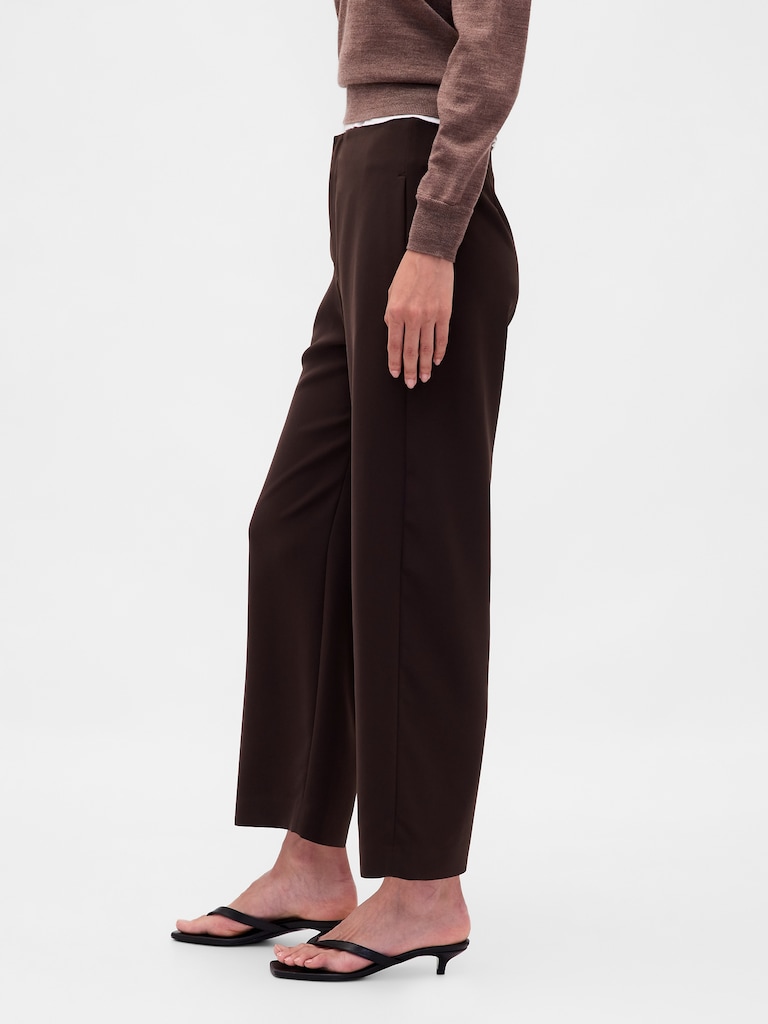 High Rise Twill Straight Ankle Pants