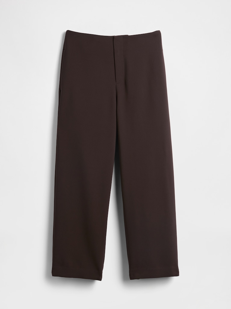 High Rise Twill Straight Ankle Pants