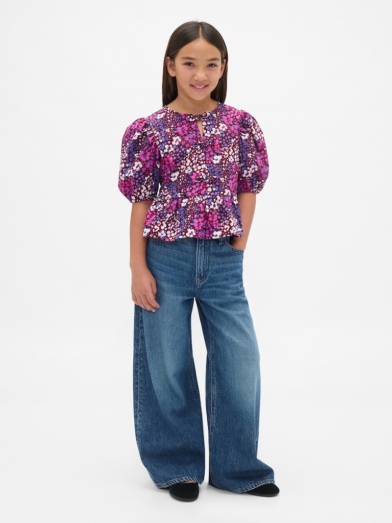 Kids Puff-Sleeve Peplum Top