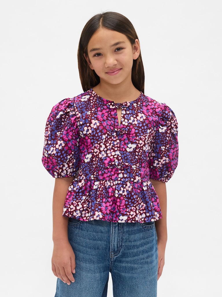Kids Puff-Sleeve Peplum Top