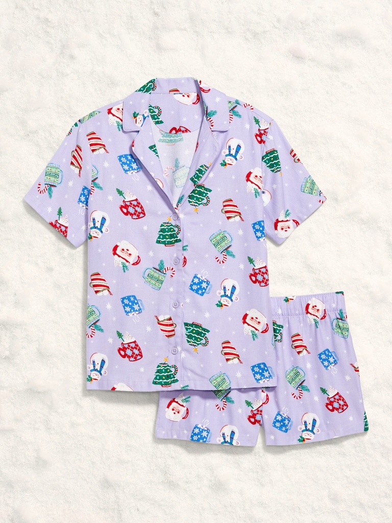 Printed Flannel Pajama Short Set for Women