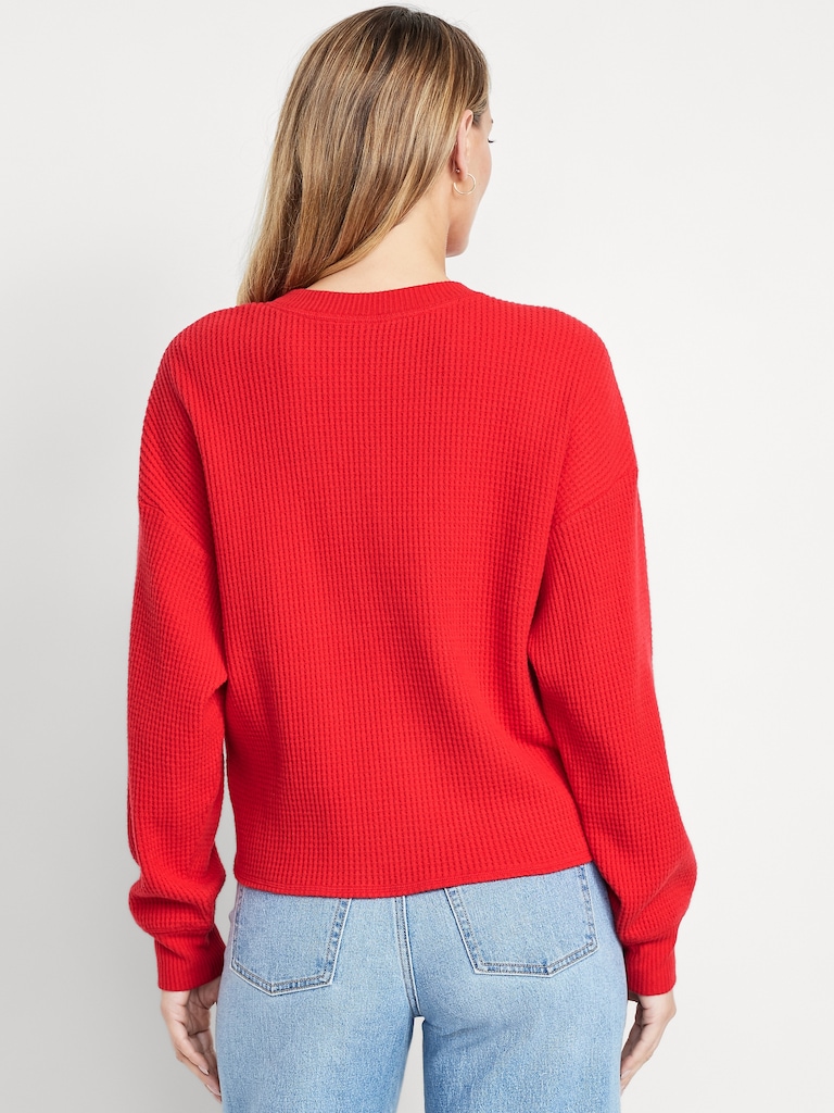 Oversized Cozy Waffle Henley Top