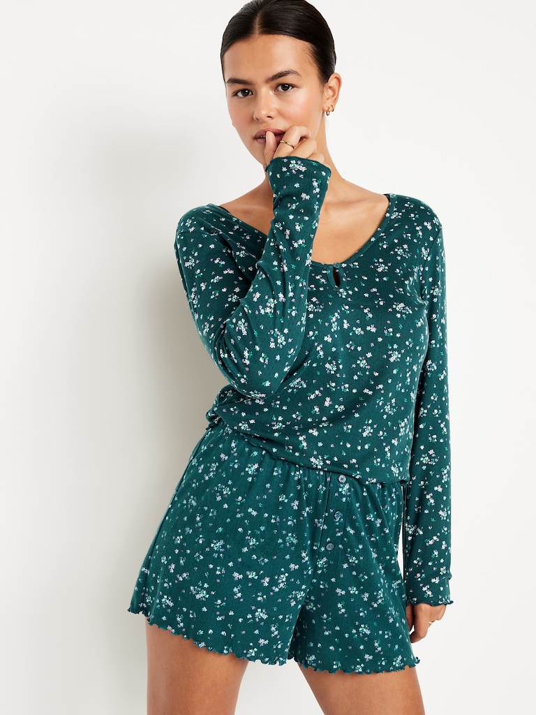 High-Waisted Cozy Rib Pajama Shorts