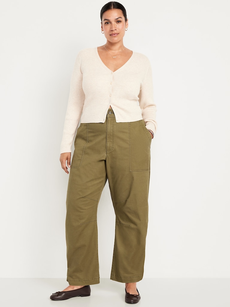 Mid-Rise Twill Barrel Pants