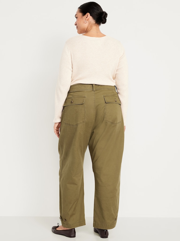 Mid-Rise Twill Barrel Pants