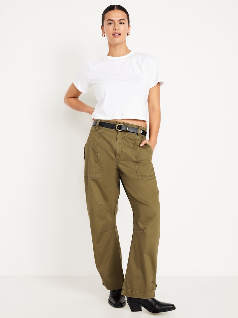 Mid-Rise Twill Barrel Pants