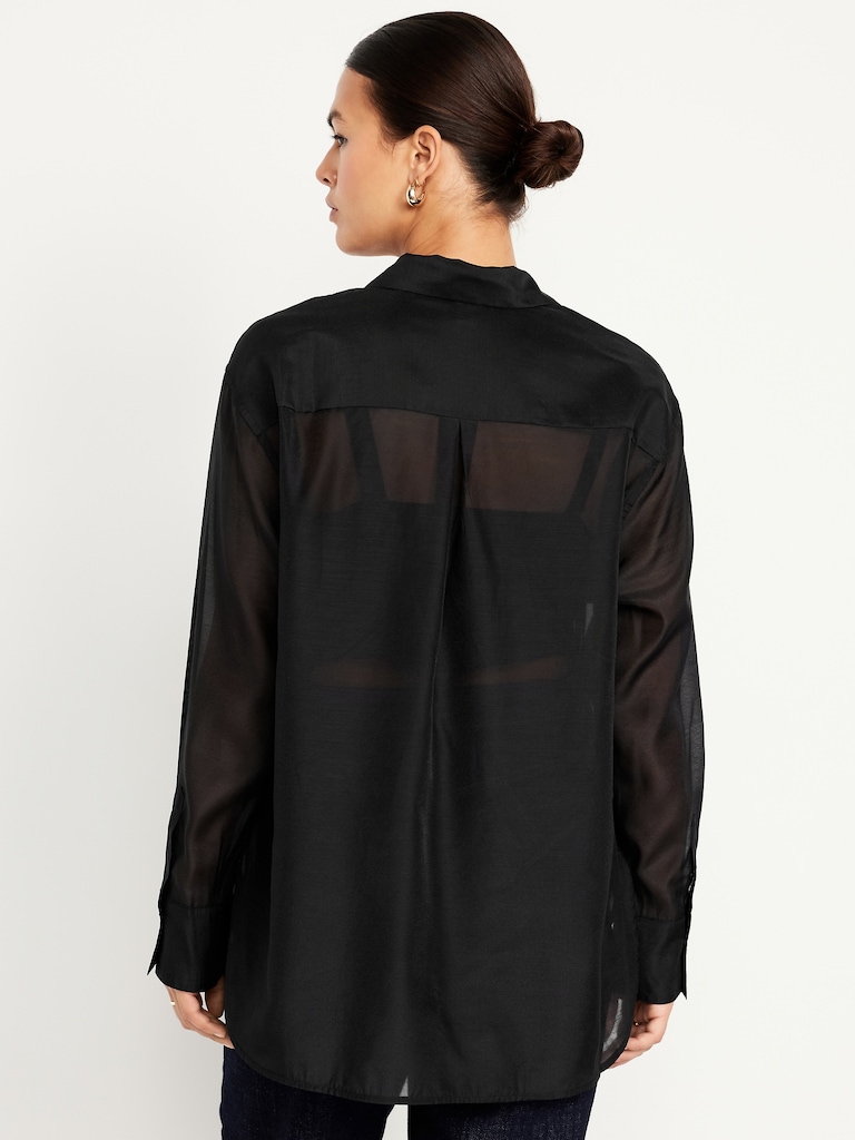 Loose Button-Down Organza Tunic Shirt