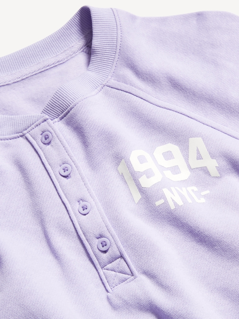 SoComfy Oversized Button-Front Graphic Sweatshirt