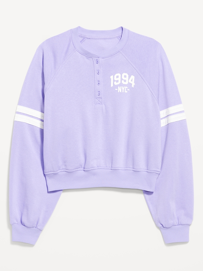 SoComfy Oversized Button-Front Graphic Sweatshirt